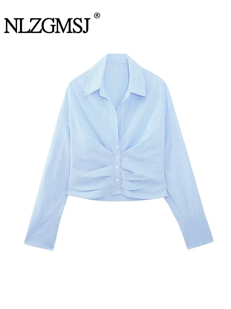 

Nlzgmsj Яркий Женский весенне-летний синий полосатый Повседневный Универсальный простой тонкий мягкий сексуальный шикарный топ