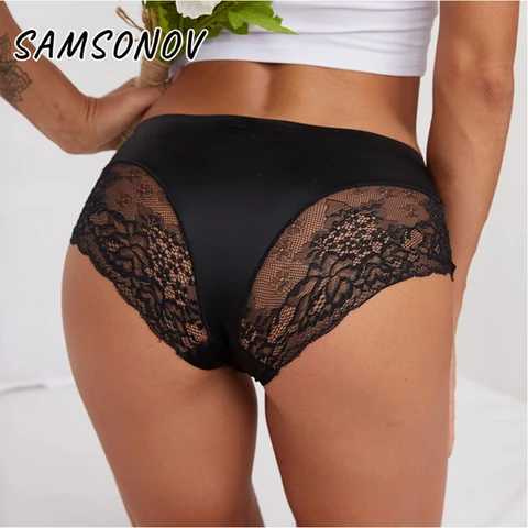 SAMSONOV Women's Panties Sexy Lace Seamless Female Underwear Low-Rise Ice Silk Lingerie Ladies Plus Size M-4XL Elasticity Briefs SAMSONOV Women's Panties Sexy Lace Seamless Female Underwear Low-Rise Ice Silk Lingerie Ladies Plus Size M-4XL Elasticity Briefs