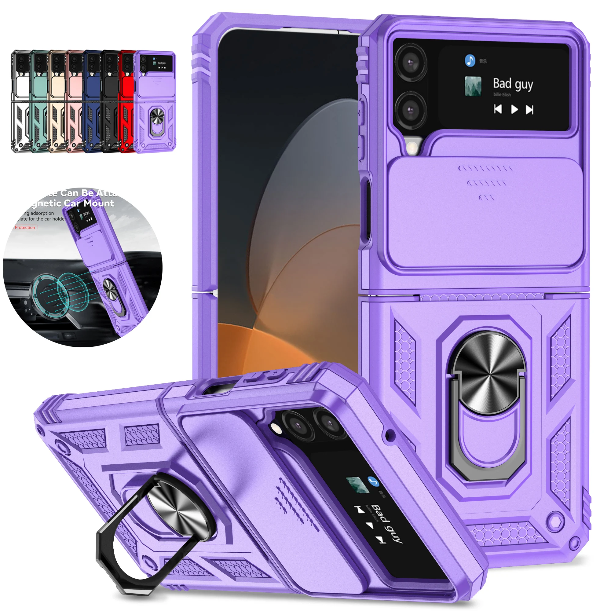 

Чехол с кольцом-держателем для защиты объектива на петлях для Samsung Galaxy Z Flip 4 Противоударная Магнитная флип-панель P4 5G прочная задняя крышка ...