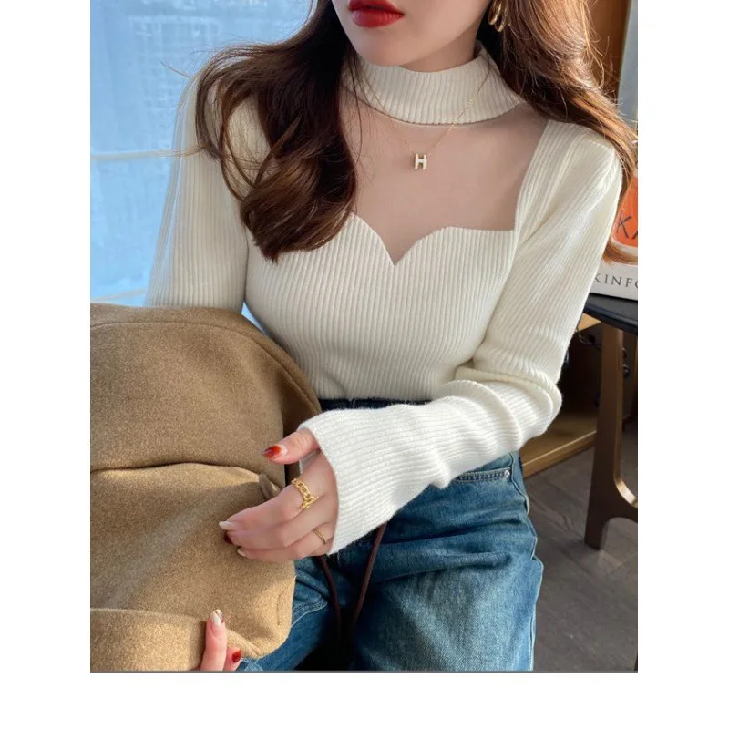 

Half Turtleneck Design Bottoming Sweater for Women 2023 Autumn Winter New Inner Wear Chic Fashion Knitwear Women