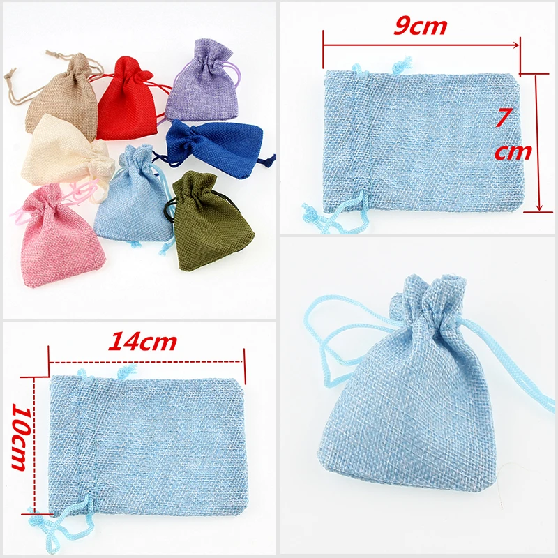 

Drawstring Burlap Bags 10Pcs/lot 7x9/10x14cm Wedding Candy Bags Jute Gift Bags Jewelry Pouches Hessian Sack Bracelet Packing Bag
