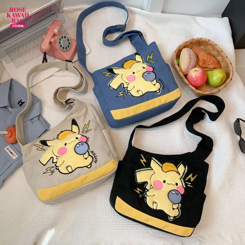 

Kawaii сумка Пикачу мультфильм граффити Мода холст большой емкости милый Kawaii Pikachu сумка через плечо для студентов детей девочки подарок