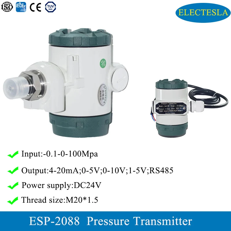 ES2088 Pressure Transmitter 100Mpa Water Diesel Fuel Tank 4-20mA Pressure Sensor M20*1.5 Thread Size Pressure Transducer