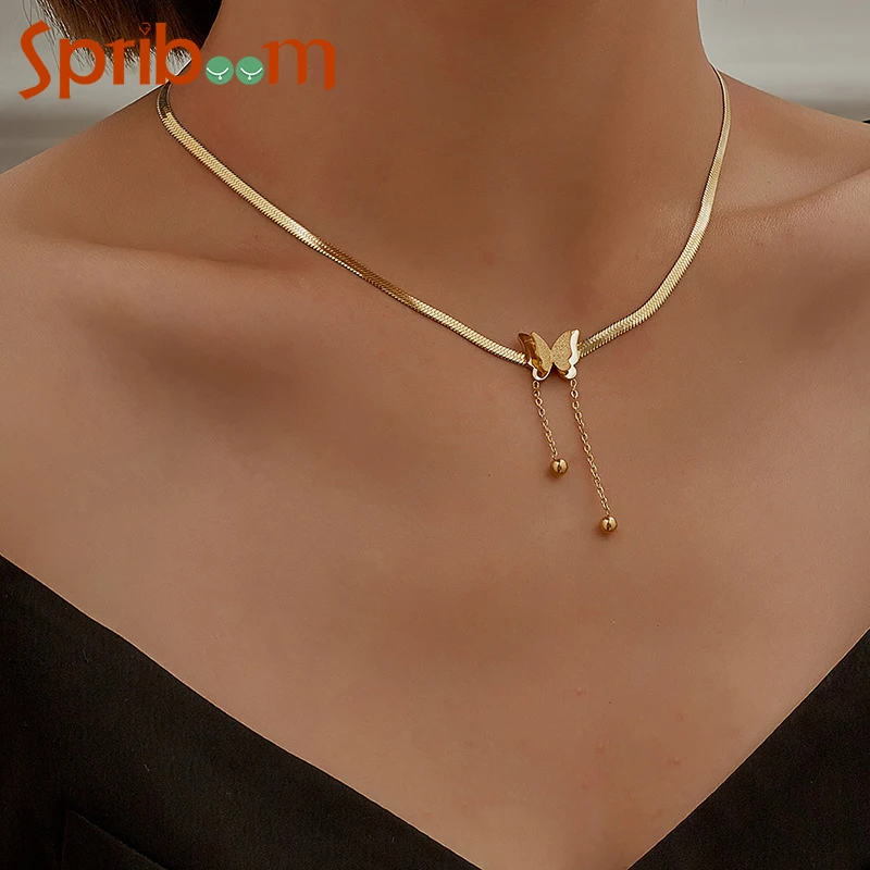 

Butterfly Pendant Snake Chain Necklace for Women Gold Color Stainless Steel Necklaces Aesthetic Jewelry Anniversary Wife Gifts