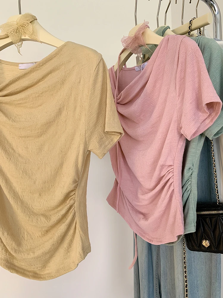 Французский sle Pure Desire милая и Пряная текстура футболка с коротким рукавом женская