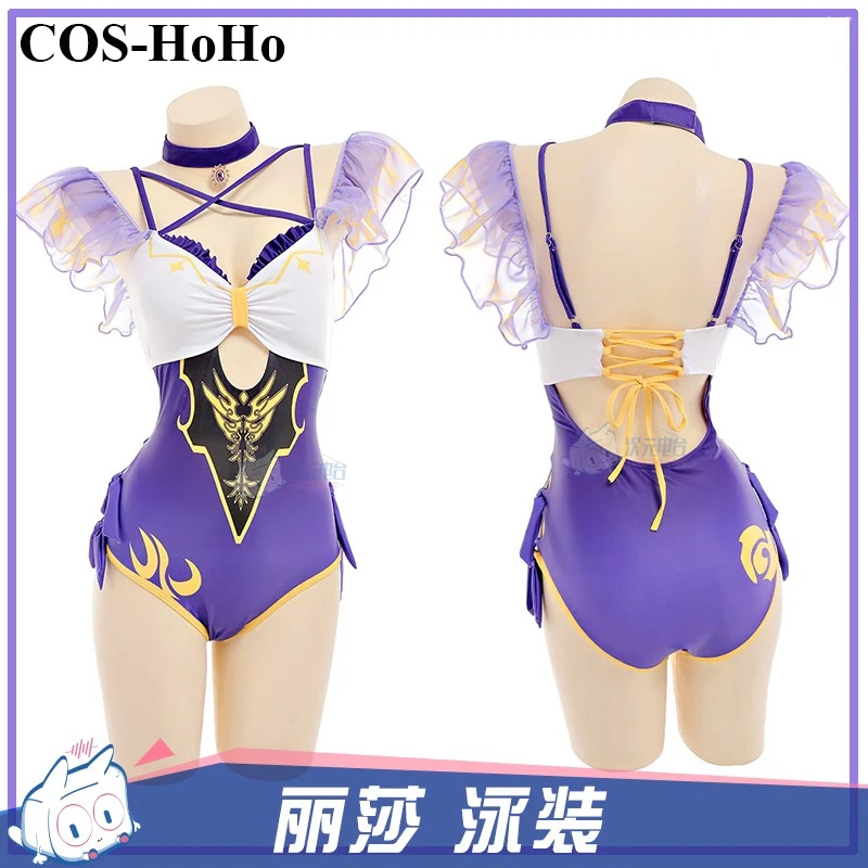 

COS-HoHo Anime Genshin Impact Lisa Summer Hot Spring Swimsuit Sweet Lovely Jumpsuits Uniform Cosplay Costume Pool Party Swimwear