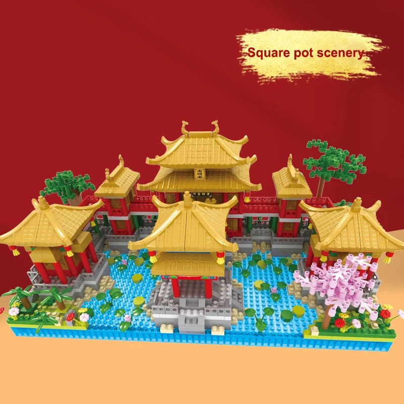 1800 шт. набор строительных блоков Yuanmingyuan в китайском классическом стиле