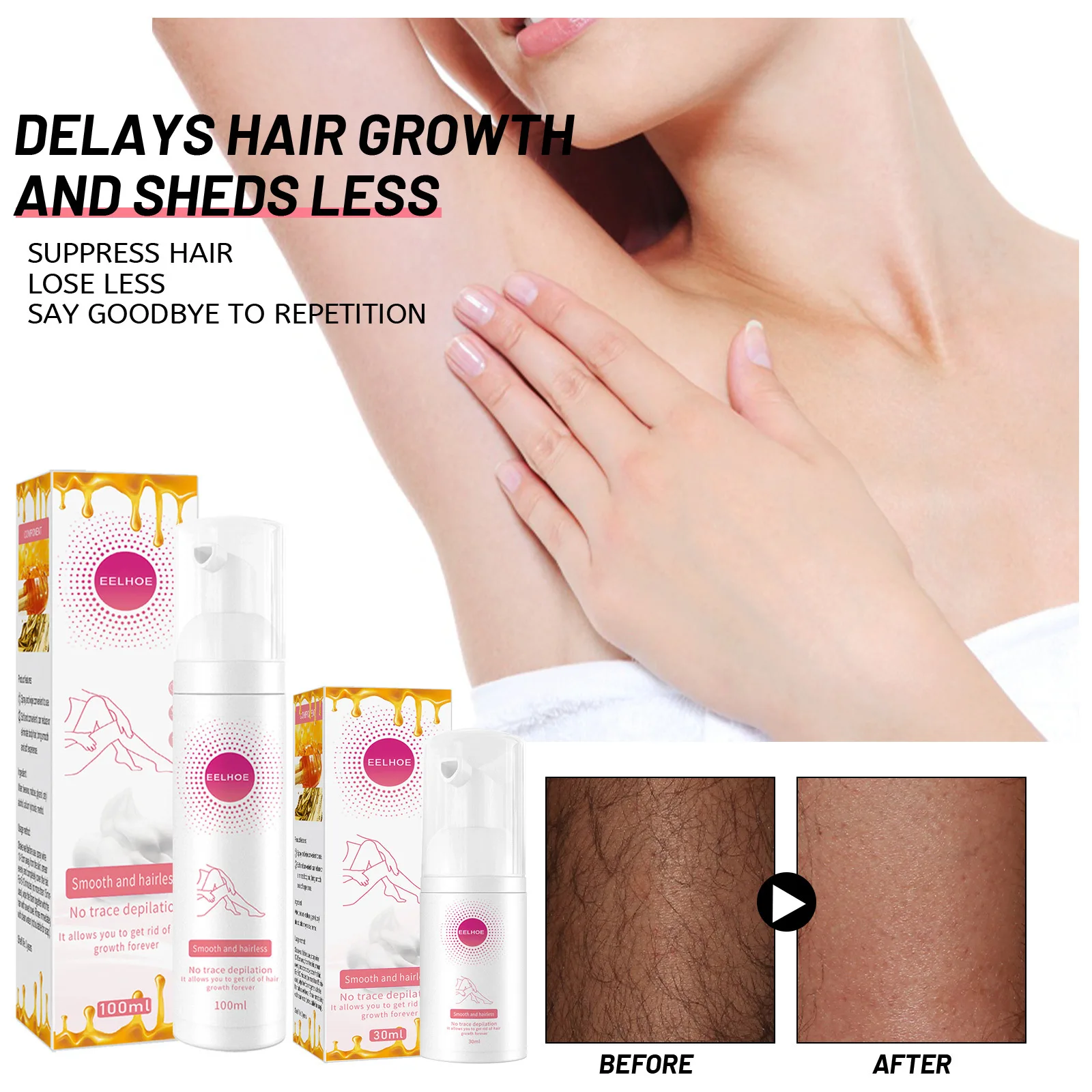 

EELHOE Honey Mousse Hair Removal Spray Armpit Hair Moisturizing Moisturizing Foam Skin-friendly and non-irritating