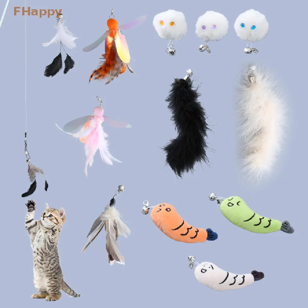 

Simulation Feather Cat Toys Replacement Head Wire Wands Teaser Wand with Bell Kitten Interactive Play Catching Training Supplies