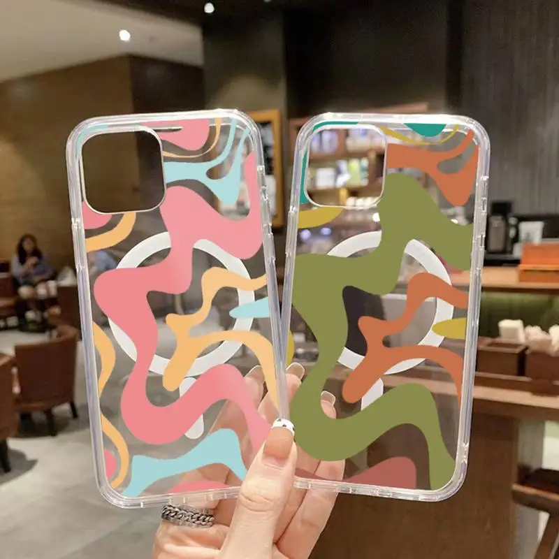 

Modern Liquid Swirl Abstract Pattern Retro Phone Case Transparent Magsafe Magnetic Magnet For iPhone 13 12 11 Pro Max Mini