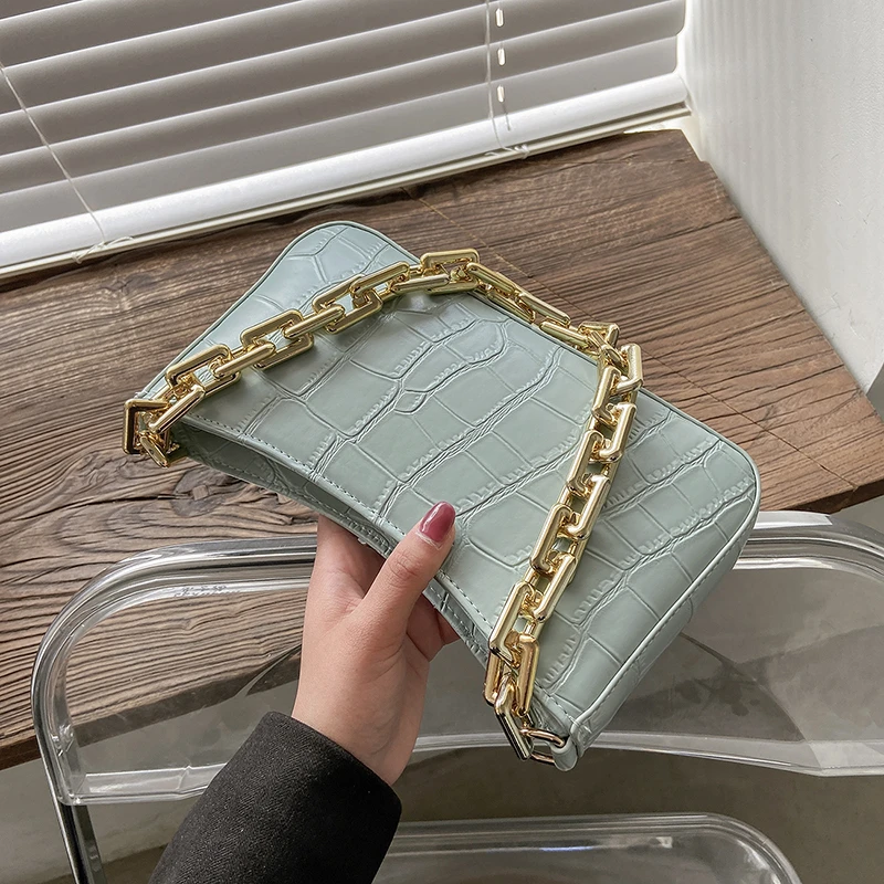 New Trend Stone Pattern PU Leather Armpit Bag For Women 2023 Solid Color Chain Shoulder Handbags Female Travel Fashion Hand Bag