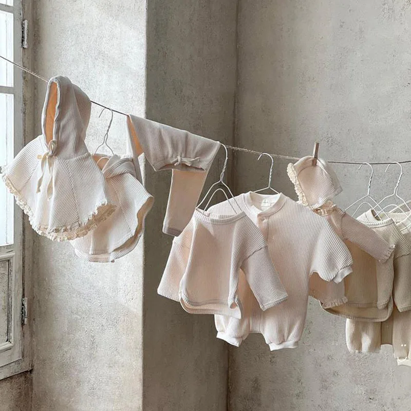 Spring New Baby Long Sleeve Clothes Set Solid Infant Clothing Suit Boys Girls Tops Pants 2pcs Set Baby Cotton Ribbed Outfits