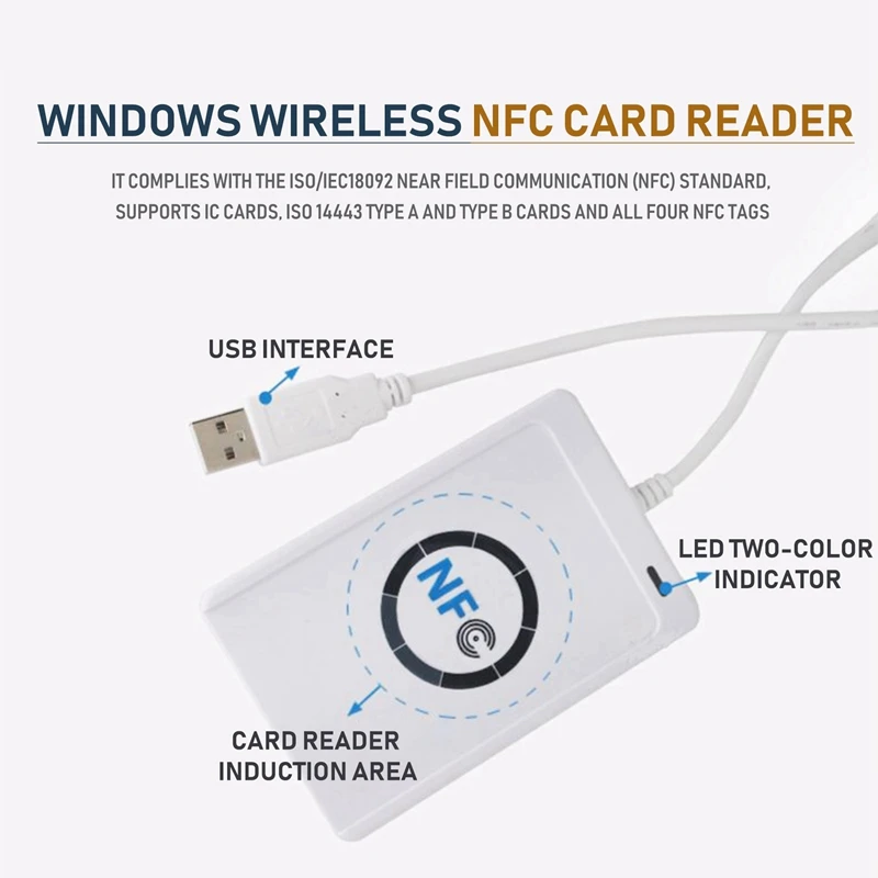 USB NFC Card Reader Writer ACR122U-A9 Китай Бесконтактный RFID-считыватель карт Windows Беспроводной