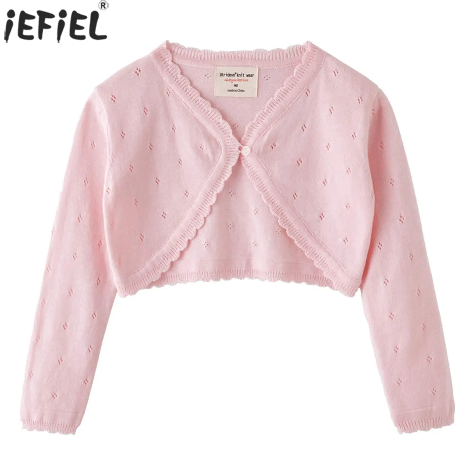 

Вязаный кардиган в горошек для маленьких девочек, с V-образным вырезом и длинным рукавом, подходит вечерние вечернему платью, платье принцес...