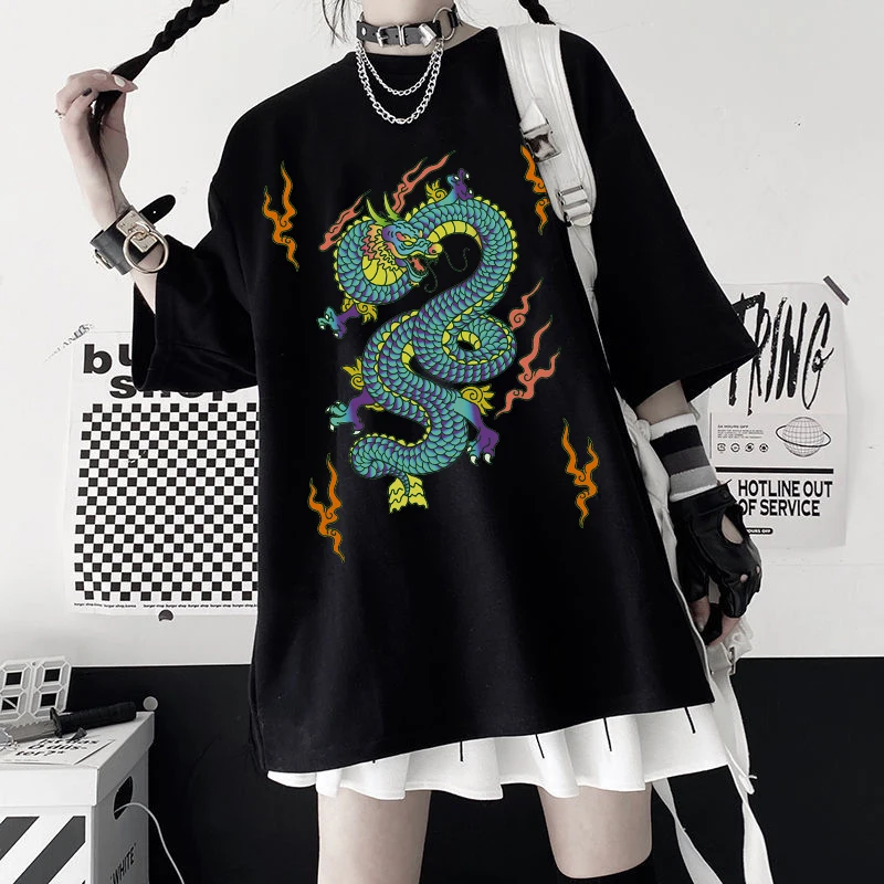 Woman Tshirts Harajuku Dragon Kpop Ropa Mujer Y2k Tops Aesthetic Vintage Femme T-shirts Korean Style Oversized T Shirt Women