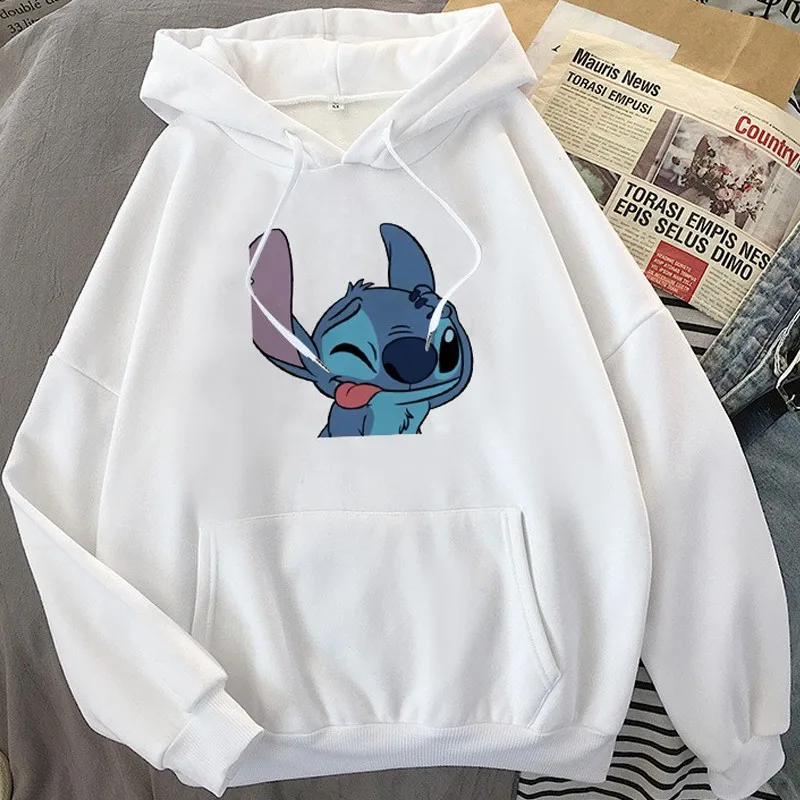 Kawaii Lilo Stitch Anime Funny Cartoon Hoodies Women Cute Manga Black White Sweatshirt Graphic Harajuku Hoody Men Pullovers 2022