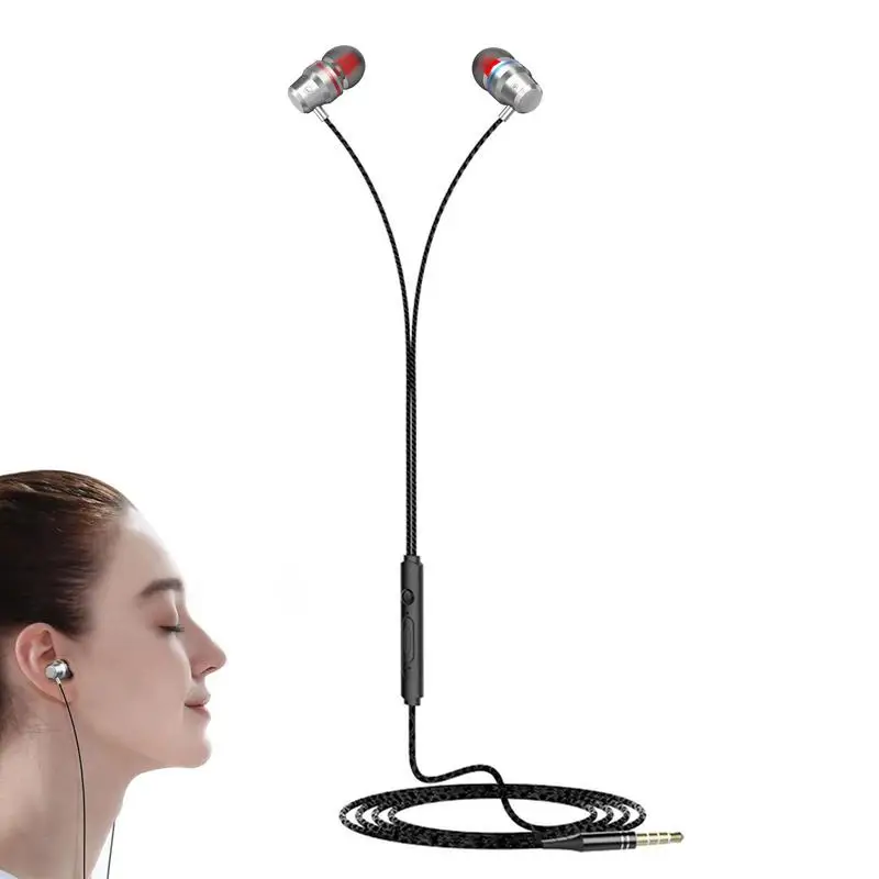 

Wire In-Ear Headphones With Tangle-Free Cord Microphone Noise Isolating Bass Driven Sound 3.5mm Volume Control Metal Earphones