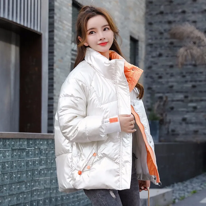 Winter Women Fashion Down Parkas Thick Jackets Short Cotton Padded Glossy Parka Outerwear Female Casual Coat New Jacket Overcoat