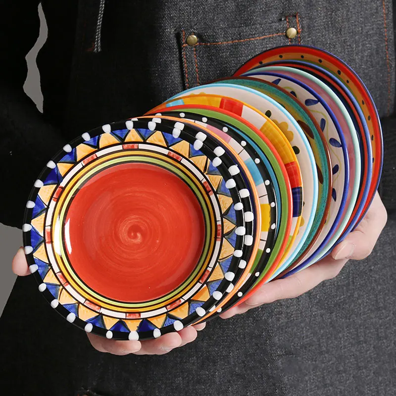 

6 inch Vintage Hand Painted Ceramic Dishes Small Round Handmade Plates For Snack Dessert Cake Retro Tableware Home Kitchen Decor