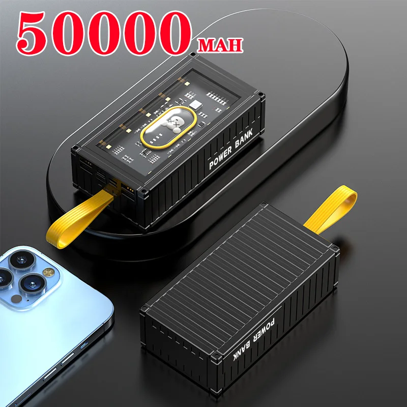 

Large capacity power bank 50000mAh fast charge LED transparent container power bank outdoor auxiliary large battery For iPhone