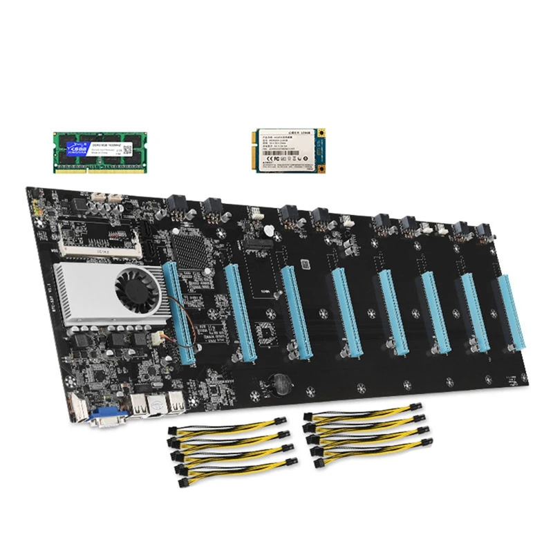

Mining Motherboard Set with 8GPU 128GB MSATA SSD and 8GB Memory DDR3 Motherboard Kit Bitcoin Mining Combo Eth