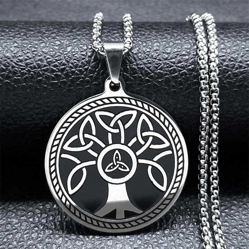 

Witch Celtic Trinity Knot Necklace for Women Men Stainless Steel Silver Color Tree of Life Irish Chain Necklaces Jewelry colar