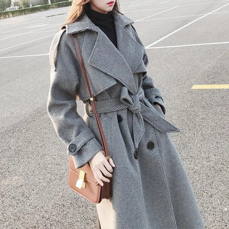 2022 Autumn and Winter New Padded Coat Women's Mid-Length below the Knee  Coat Women Loose Trench Coat