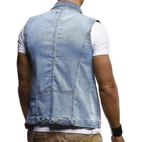 men waistcoat solid color ripped washed classic single breasted autumn waistcoat denim jacket men clothes