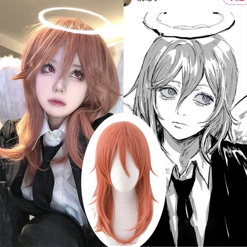 Ангел Дьявол Бензопила Человек Косплей Парик Рождество Темно-Оранжевый Цвет