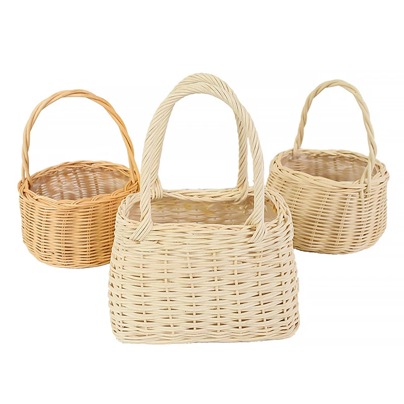 

1Pcs Natural Handwoven Wooden Rattan Basket Wedding Flower Girl Basket Wedding Party Decoration Flower Gift Wrapping