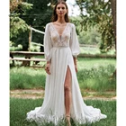 Свадебное платье в богемном стиле с V-образным вырезом, кружевные пляжные свадебные платья, простое женское свадебное платье со шлейфом