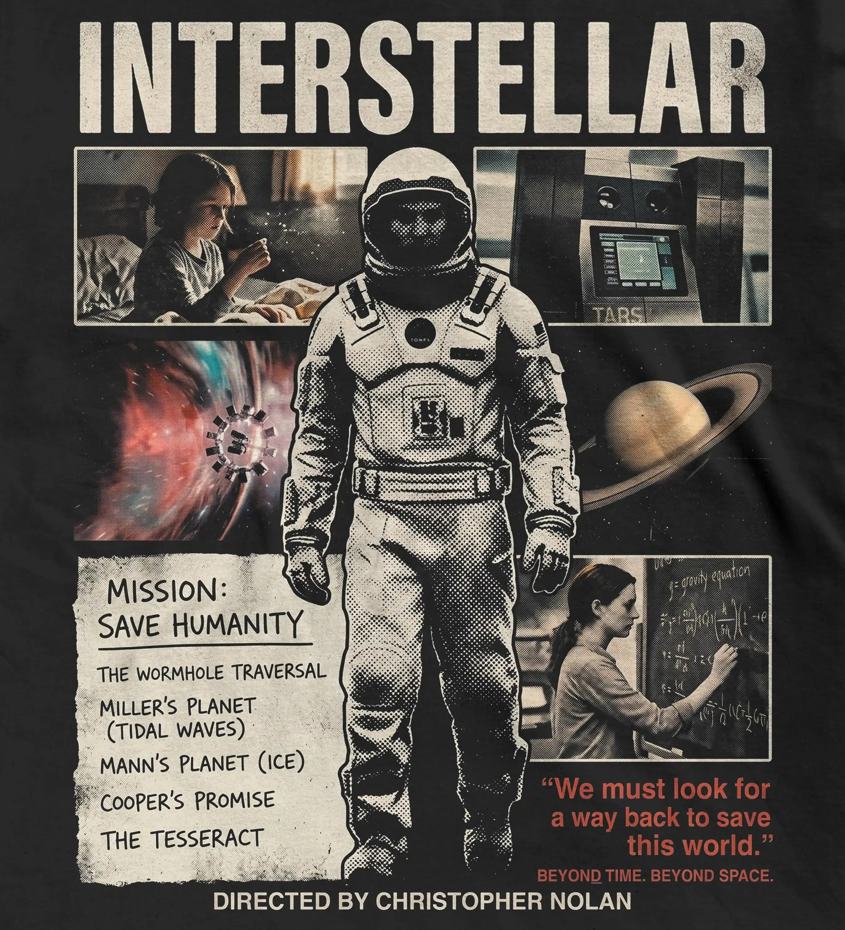 Фото Футболка Interstellar, футболка с изображением из научно-фантастического фильма Кристофера Нолана, футболка с изображением астронавта Тарса и тессеракта. №3