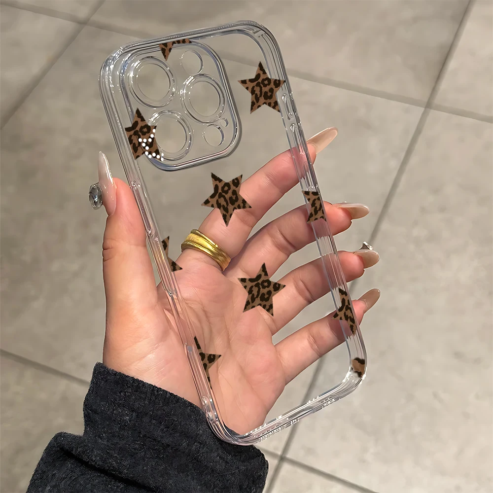 Фото Силиконовый чехол для телефона с принтом дикого леопарда и звездой для IPhone 17 16 15 14 13 12 11 Pro Xs Max Air Mini 7 8 6 6s Plus SE 2020 2022 Cover №2