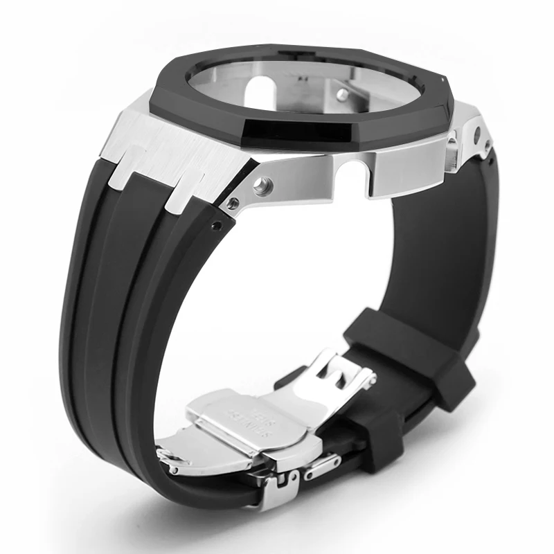 

Seure for Ga21000 Casioak Steel Stainless Watch Case Rubber Strap for Casio Gshock Ga2100 Mod Ga2100 Mod Kit Set with Screws