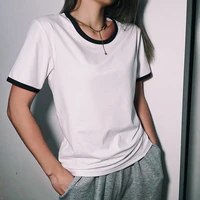 contrast sleeve solid colors t shirts loose o neck short sleeve tops women summer oversized all match tees green black t shirt
