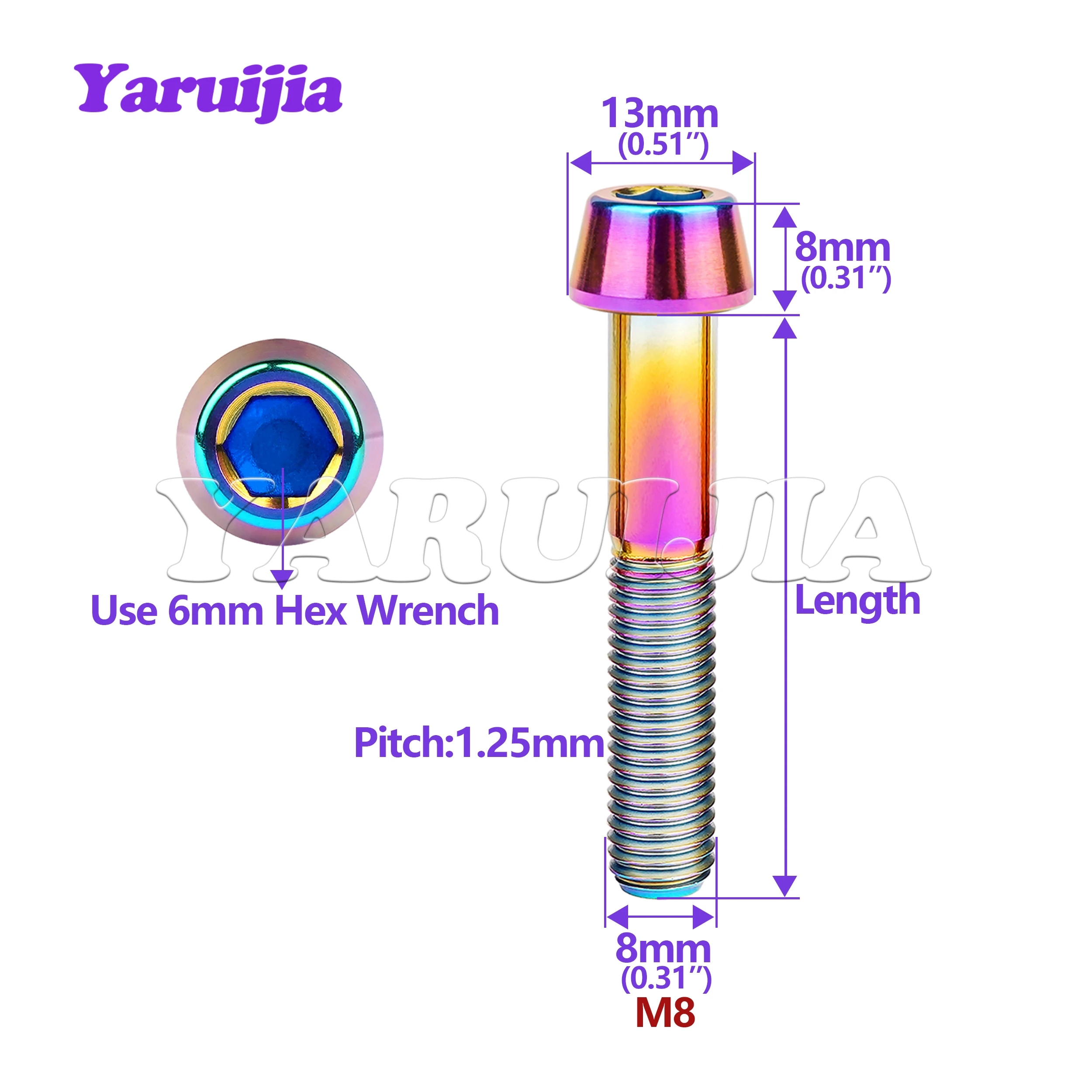 Фото Yaruijia Titanium Bolt M8x15-70mm DIN912 Cylindrical Head Hex Screw is Used for Motorcycle Car Modification №2