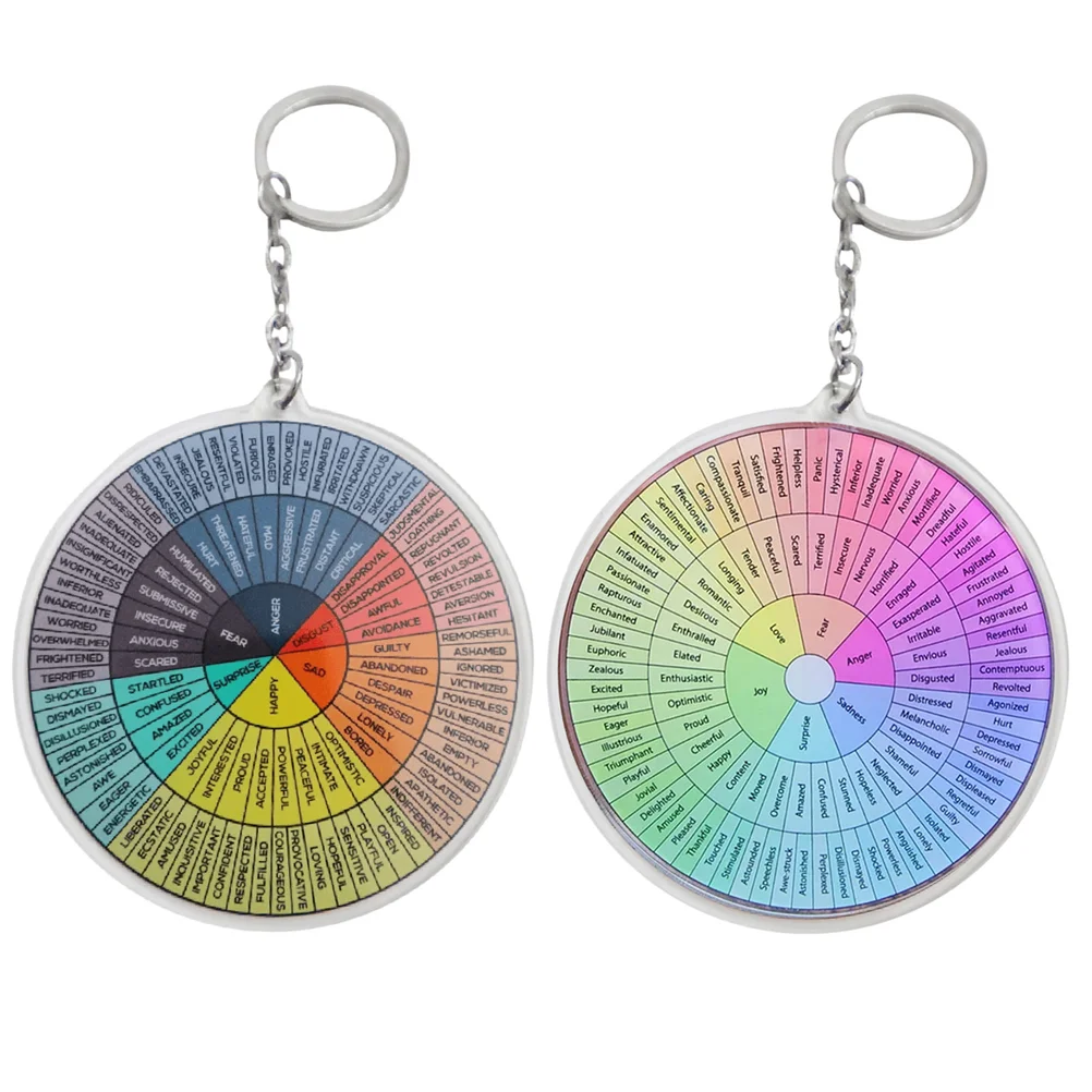 

2 Pcs Metal Keychain Craft Portable Feeling Wheel Decor Emotions Acrylic Pendants
