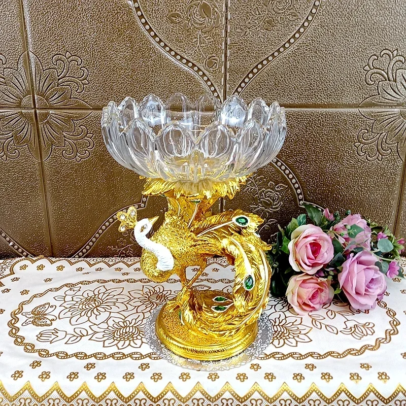Роскошная золотая тарелка с павлином искусственный роскошный обеденный стол