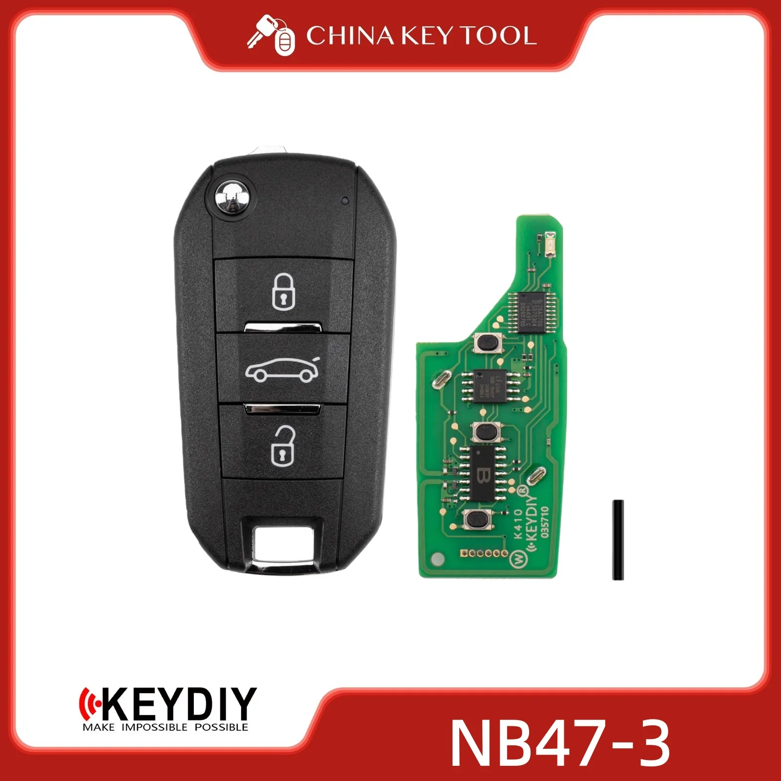 Фото KEYDIY KD NB47-3 Универсальный откидной дистанционный ключ с 3 кнопками, совместимый с Peugeot Type №1