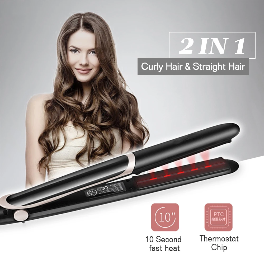 

2 in 1 Hair Straightener Curler Hair Flat Iron Negative Ion Infrared Hair Curling Iron Corrugation LED Display for Dry Wet Hair