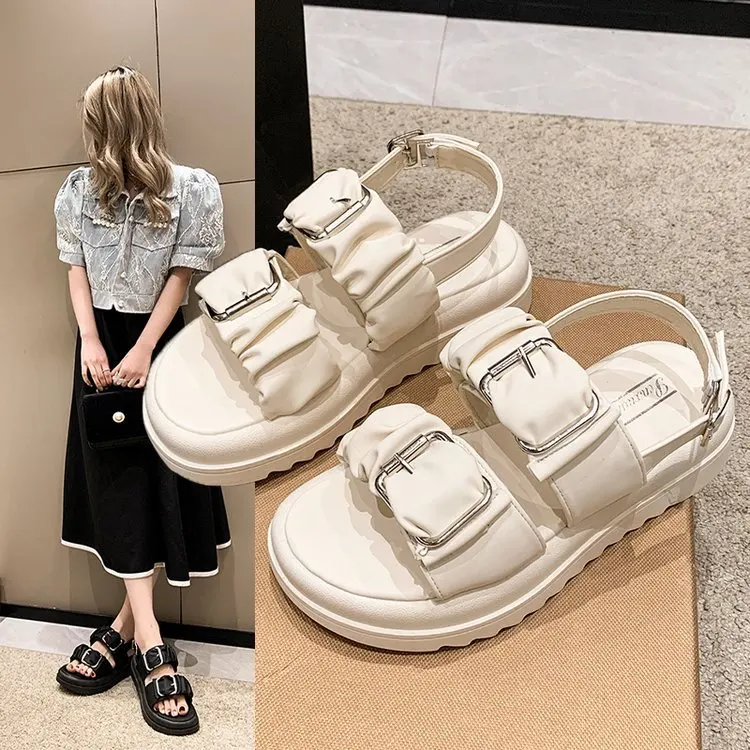 

Сандалии женские в римском стиле, удобная обувь на низком каблуке, с открытым носком, гладиаторы, спортивные костюмы для девушек, бежевые, ле...