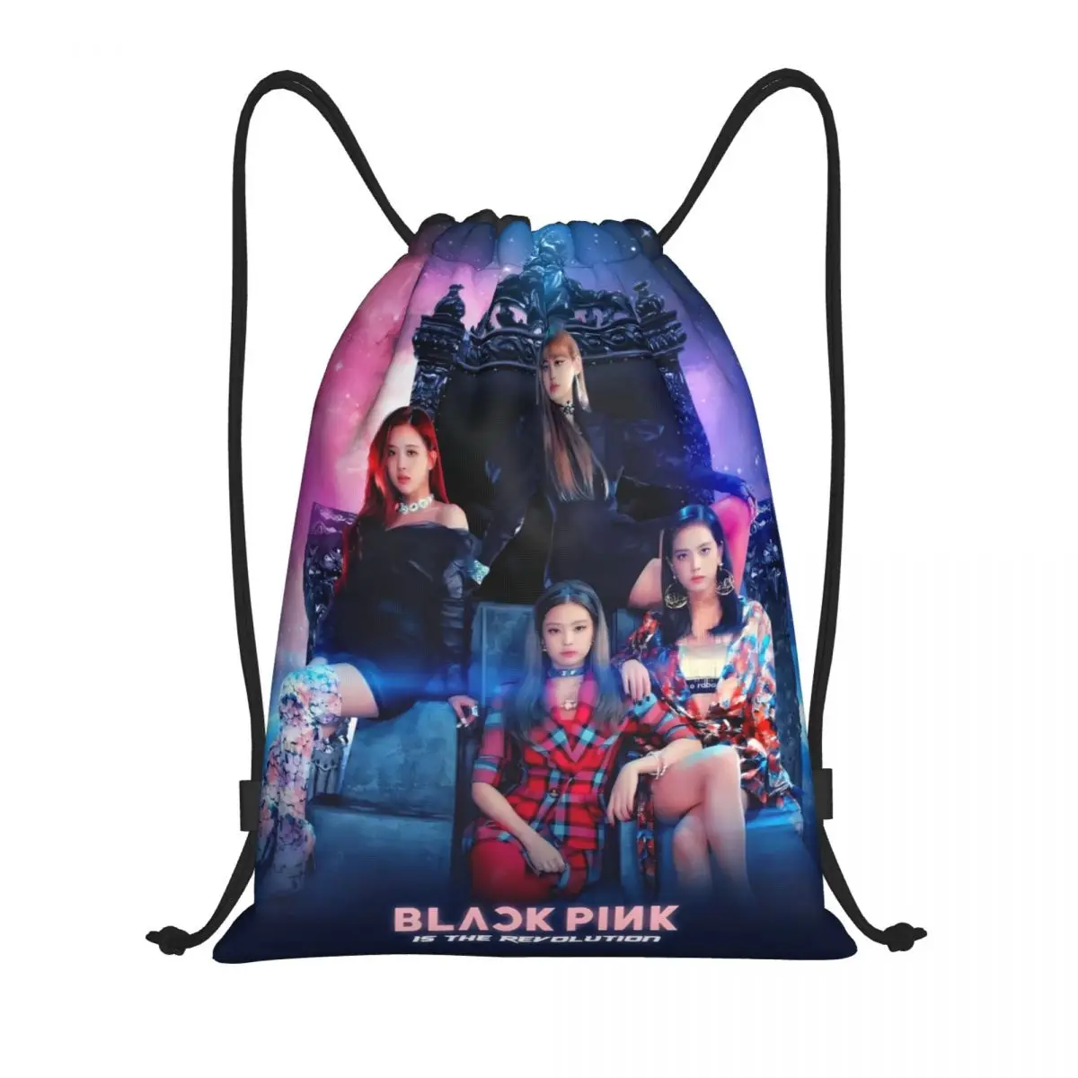 

Kpop Lisa Rose Jennie Black Pink Drawstring Backpack Sports Gym Bag String Bag Sports Sackpack Gym Sack