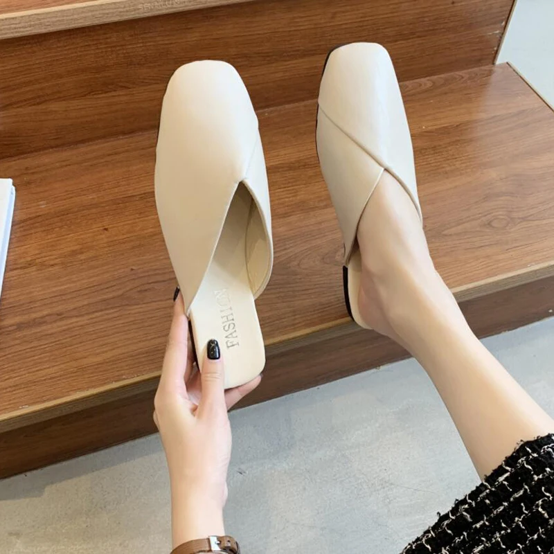 Сланцы Baotou женские полутапочки плоская подошва римские шлепанцы бежевые лето 2023