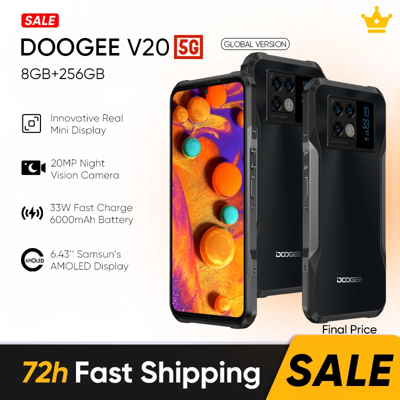 Смартфон DOOGEE V20 6 43 дюйма 8 + 256 ГБ 64 мп 6000 мАч NFC | Мобильные телефоны и аксессуары