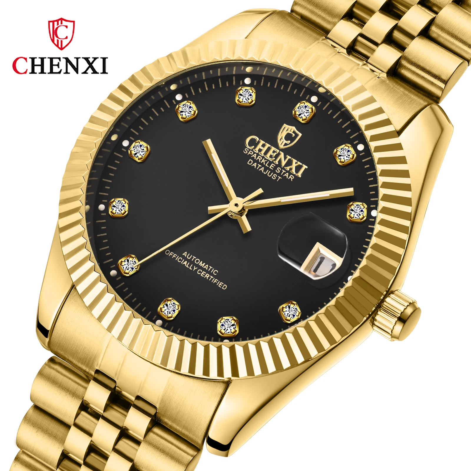 

Часы наручные CHENXI Мужские автоматические, брендовые механические деловые водонепроницаемые с сетчатым стальным браслетом, с Лунной фазой