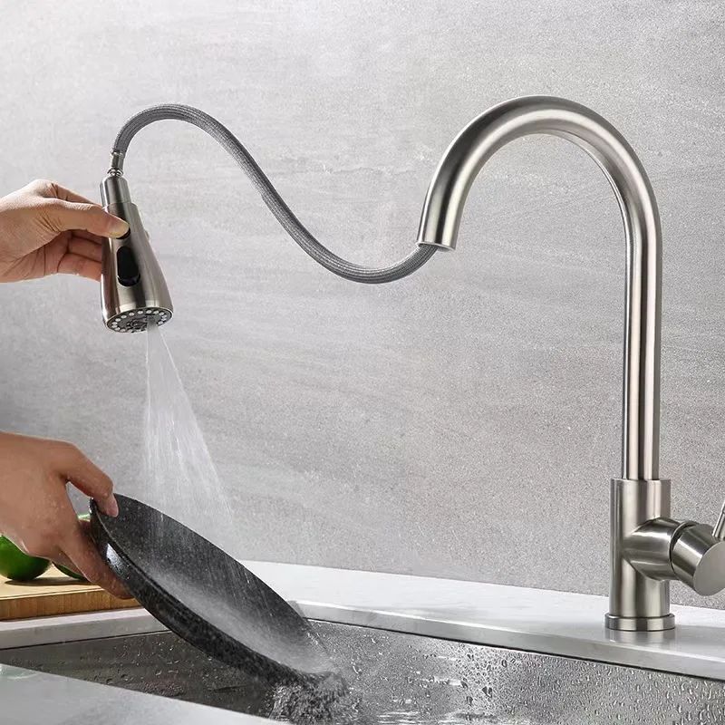 

Kitchen faucet hot and cold draw universal telescopic splash proof sink household vegetable basin dishwashing basin bubbler