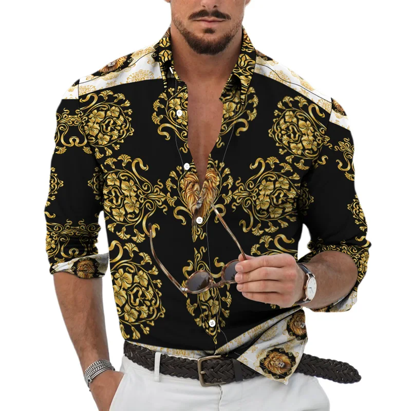 Spring Autumn Men's New 3D Animal Irregular Print Fashion Long Sleeve Single Breasted Shirt Party Casual Top S-4XL Oversized