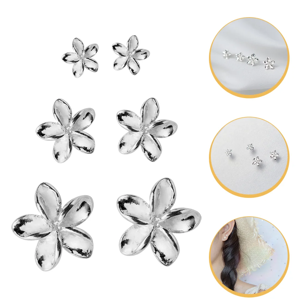 

3 Pairs Five Petal Flower Ear Studs Earrings Women Silver Women’s Petals S925 Miss