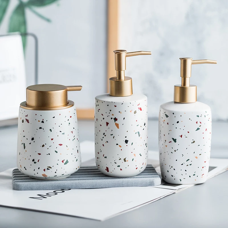 

Ceramic Hand Sanitizer Bottle Bathroom Dispenser Bottle Terrazzo Pattern Shower Gel Shampoo Bathroom Toilet Lotion Bottle Set