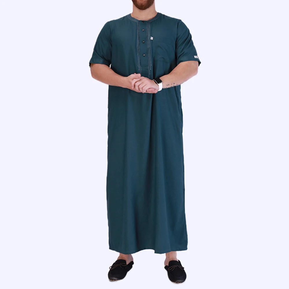 New Middle East Arabian Men's Robe Fat Loose Casual Short-sleeved Top Ethnic Costume Muslim Drees Men Islamic Prayer Clothing
